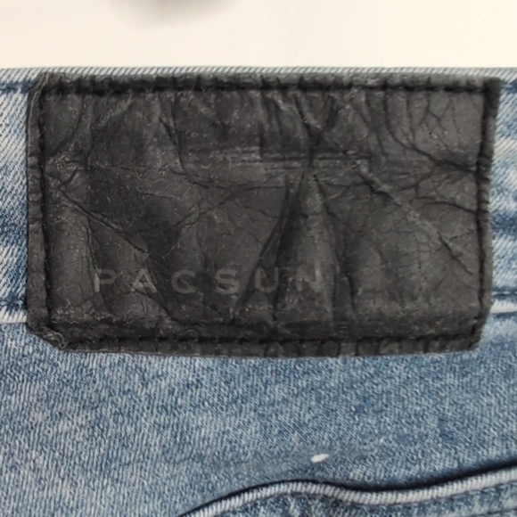 PacSun Stacked Skinny Jeans Medium Wash Distressed w Paint Splatter Men's 32x34 - Picture 7 of 14